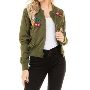 NEW HEART AND HIPS bomber patch jacket in olive green
